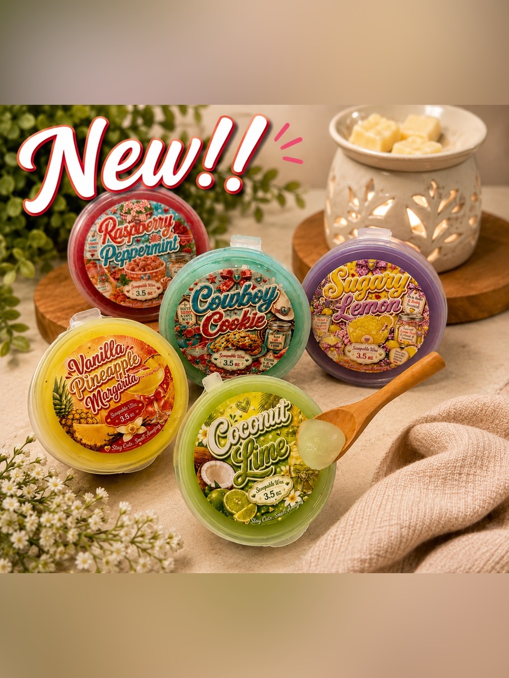 NEW!!! 🍓🍍🥥 Handmade  scoop-able soy way in 5 different scents! 3.5 oz